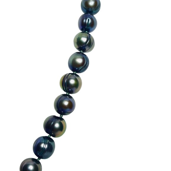 Peacock Green Baroque Pearl Necklace With 14k Gold Clasp (6025) - Picture 6 of 11